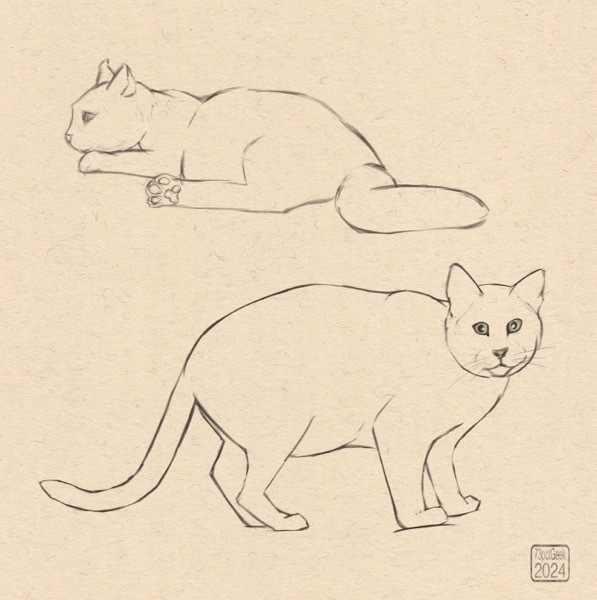 Digital sketches of two different cats.